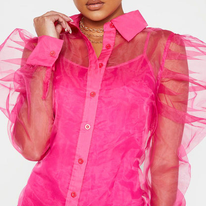 Spring Summer Women Clothing Puff Sleeve Top Long Sleeve Organza Cardigan Dress plus Size Suit for Women by Ragazza