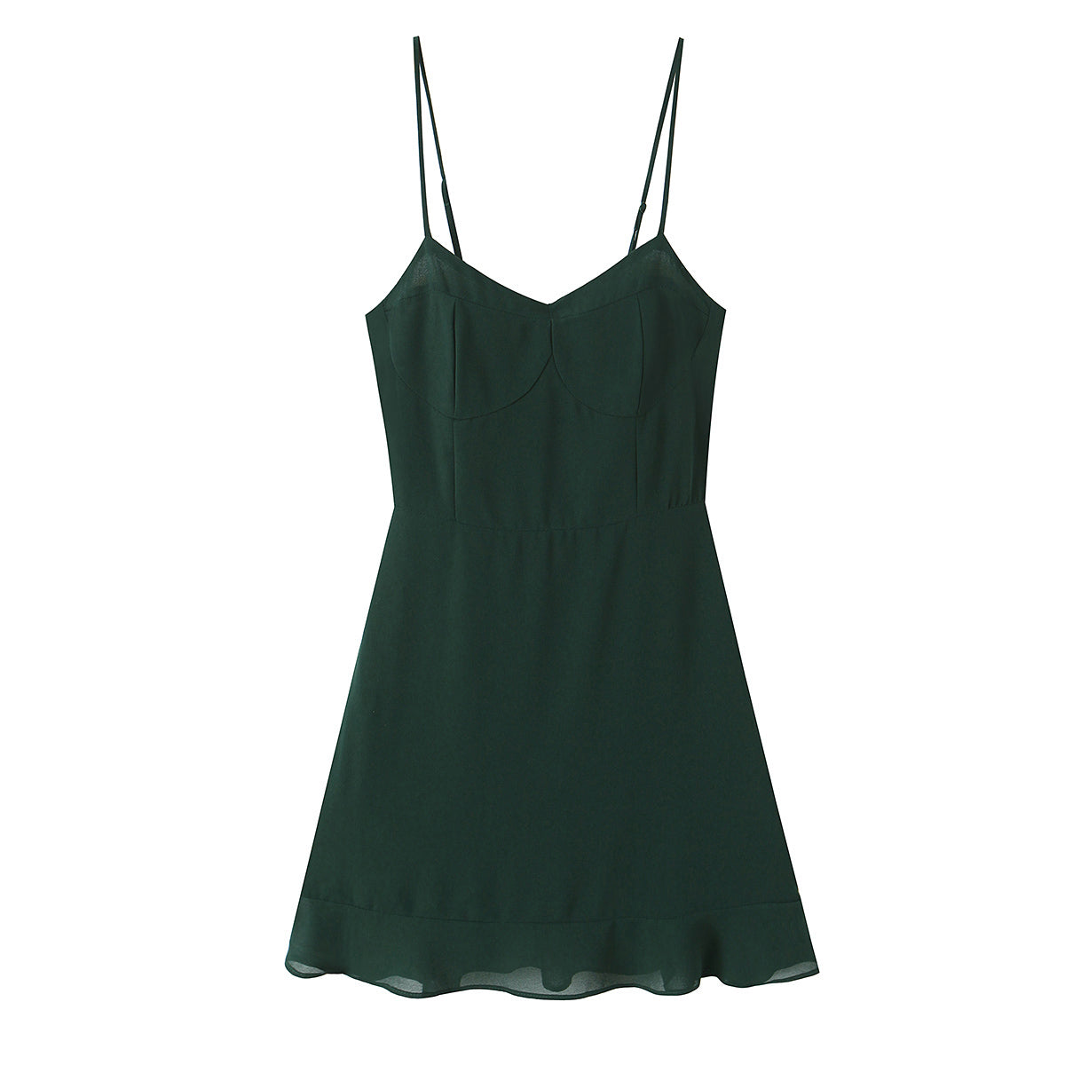 Summer French Sexy Retro Solid Color Slim Fit Slim Sexy Ruffled Spaghetti Straps Dress by Ragazza