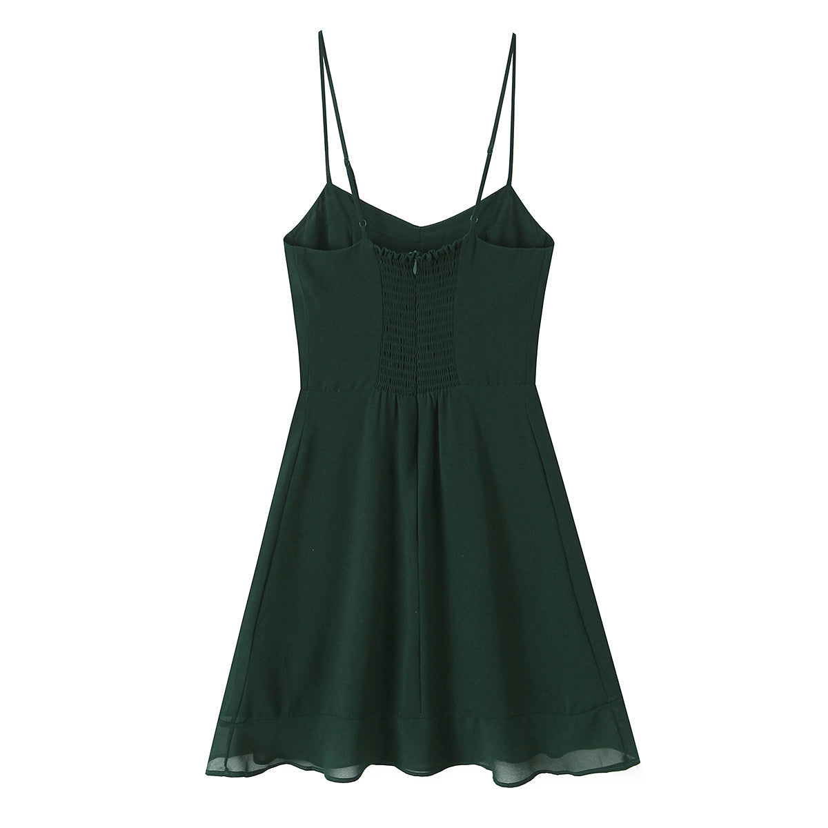 Summer French Sexy Retro Solid Color Slim Fit Slim Sexy Ruffled Spaghetti Straps Dress by Ragazza