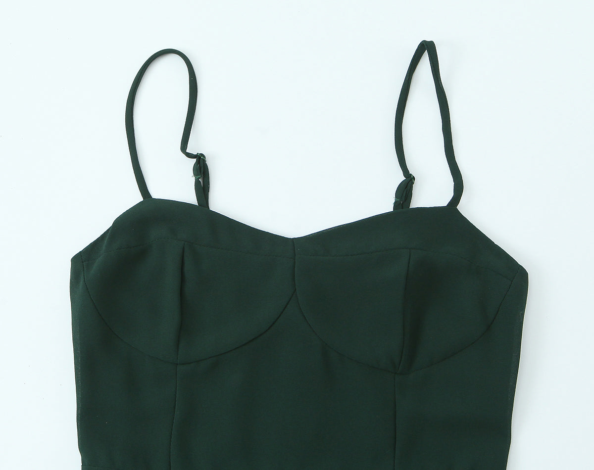 Summer French Sexy Retro Solid Color Slim Fit Slim Sexy Ruffled Spaghetti Straps Dress by Ragazza