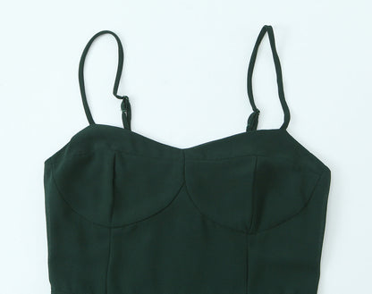 Summer French Sexy Retro Solid Color Slim Fit Slim Sexy Ruffled Spaghetti Straps Dress by Ragazza