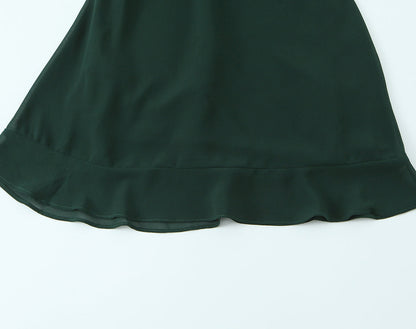 Summer French Sexy Retro Solid Color Slim Fit Slim Sexy Ruffled Spaghetti Straps Dress by Ragazza