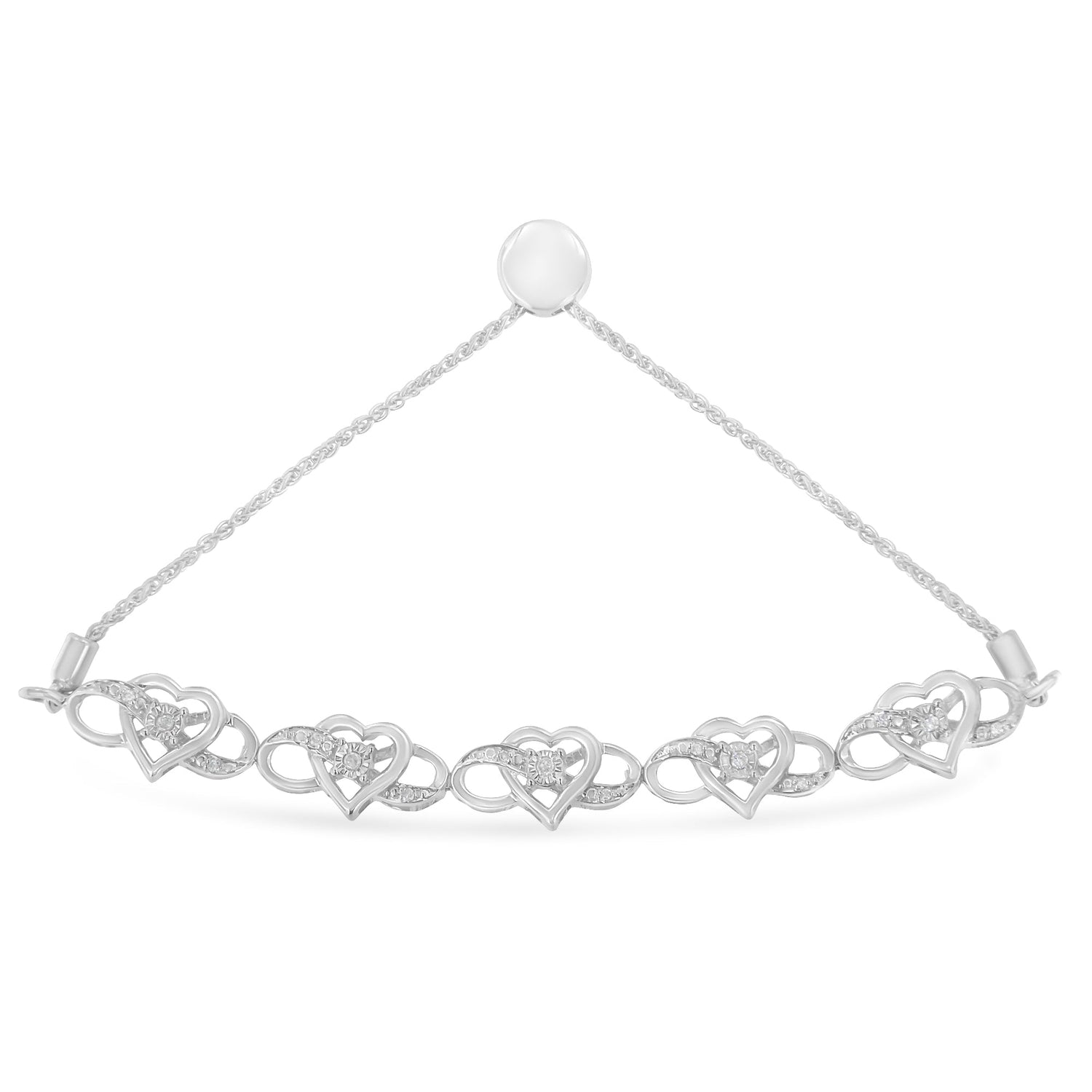 .925 Sterling Silver Miracle Set Diamond Accented Infinity Hearts 6â€-9â€ Adjustable Bolo Bracelet (H-I Color, I2-I3 Clarity) by Bids.com