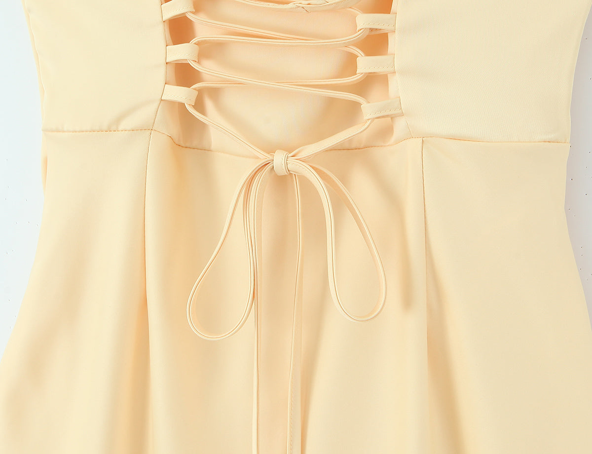 French Socialite Cocktail Boning Corset Fishtail Dress Lace up Waist Controlled Cami Dress  DestGlow