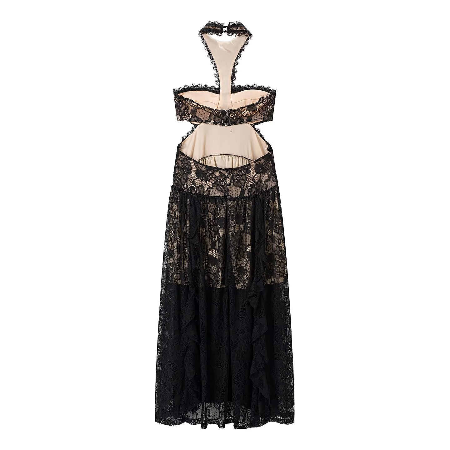 Lace Embroidered Silk Lace Tulle Backless French Halter Dress Women Summer Vacation Lightweight Dress by Ragazza