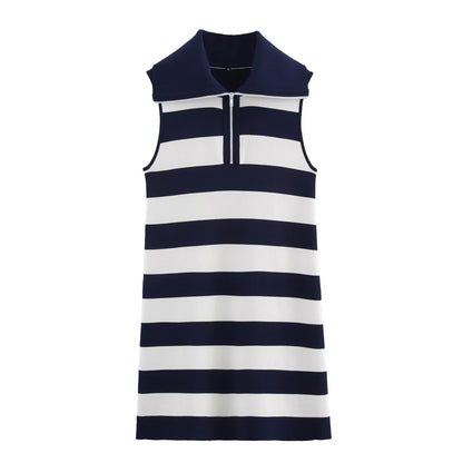 Women Clothing Summer Half Open Zipper Large Collared Dress by Ragazza