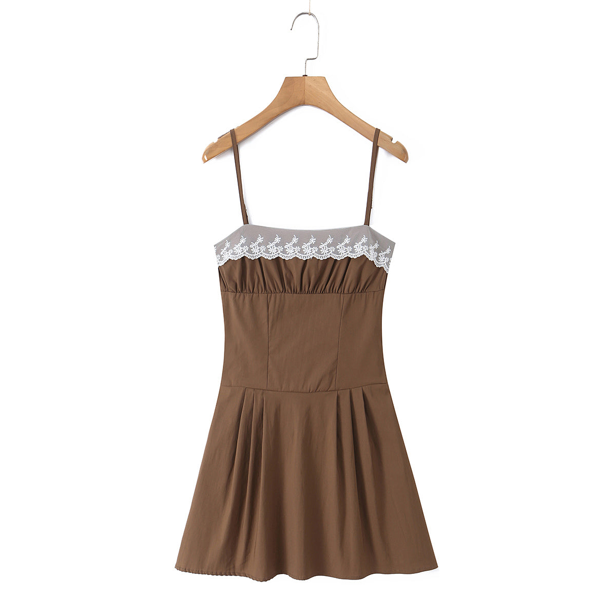 French Minority Sweet Beauty Blogger Embroidered Lace Stitching Lace up Waist Controlled Slimming A line Slip Dress by Ragazza