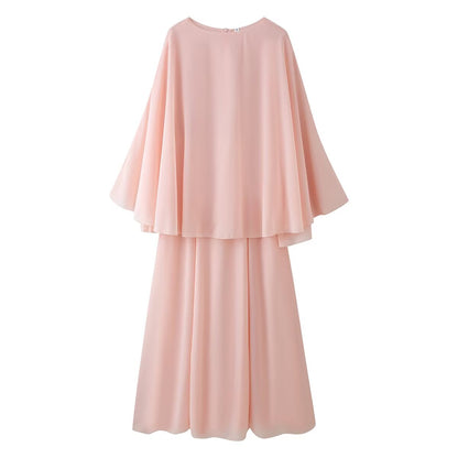Women Summer round Neck Loose Elegant Elegant Long Sleeved Shawl Dress by Ragazza