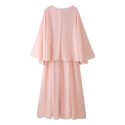 Women Summer round Neck Loose Elegant Elegant Long Sleeved Shawl Dress by Ragazza