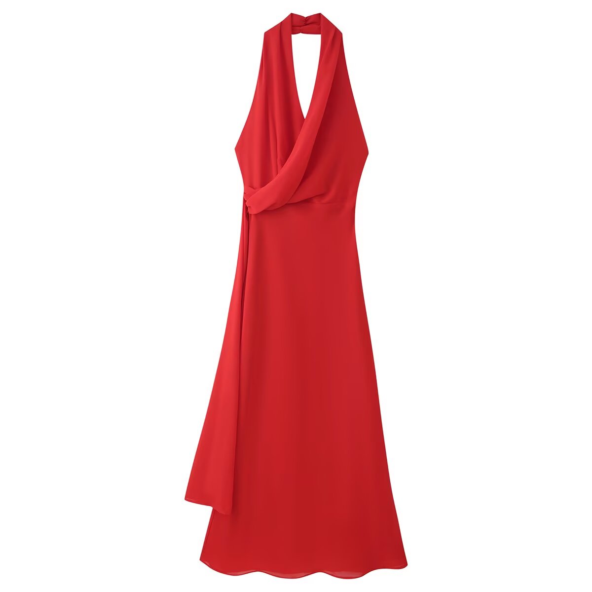 Women Clothing Slim Fit Red V neck Elegant Halter Maxi Dress by Ragazza