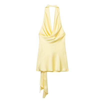 Women Clothing Halter with Belt Silk Satin Texture Mini Dress by Ragazza