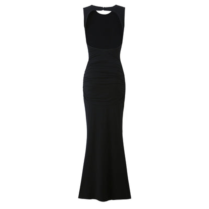 Women Clothing Summer Irregular Asymmetric Slim Fit Ruched round Neck Sleeveless Dress by Ragazza