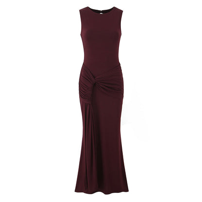 Women Clothing Summer Irregular Asymmetric Slim Fit Ruched round Neck Sleeveless Dress by Ragazza