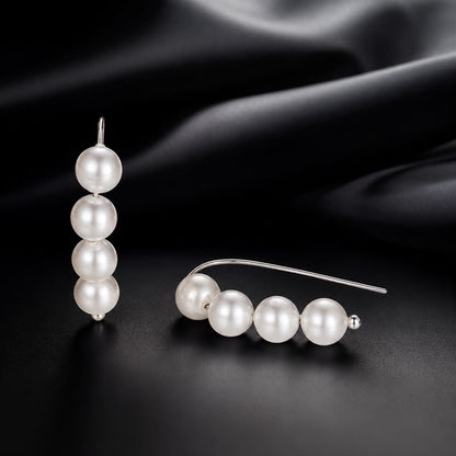 925 Sterling Silver White Gold Plated Earrings with Quality Shell Pearl, 2.1*0.5cm for Women  DestGlow