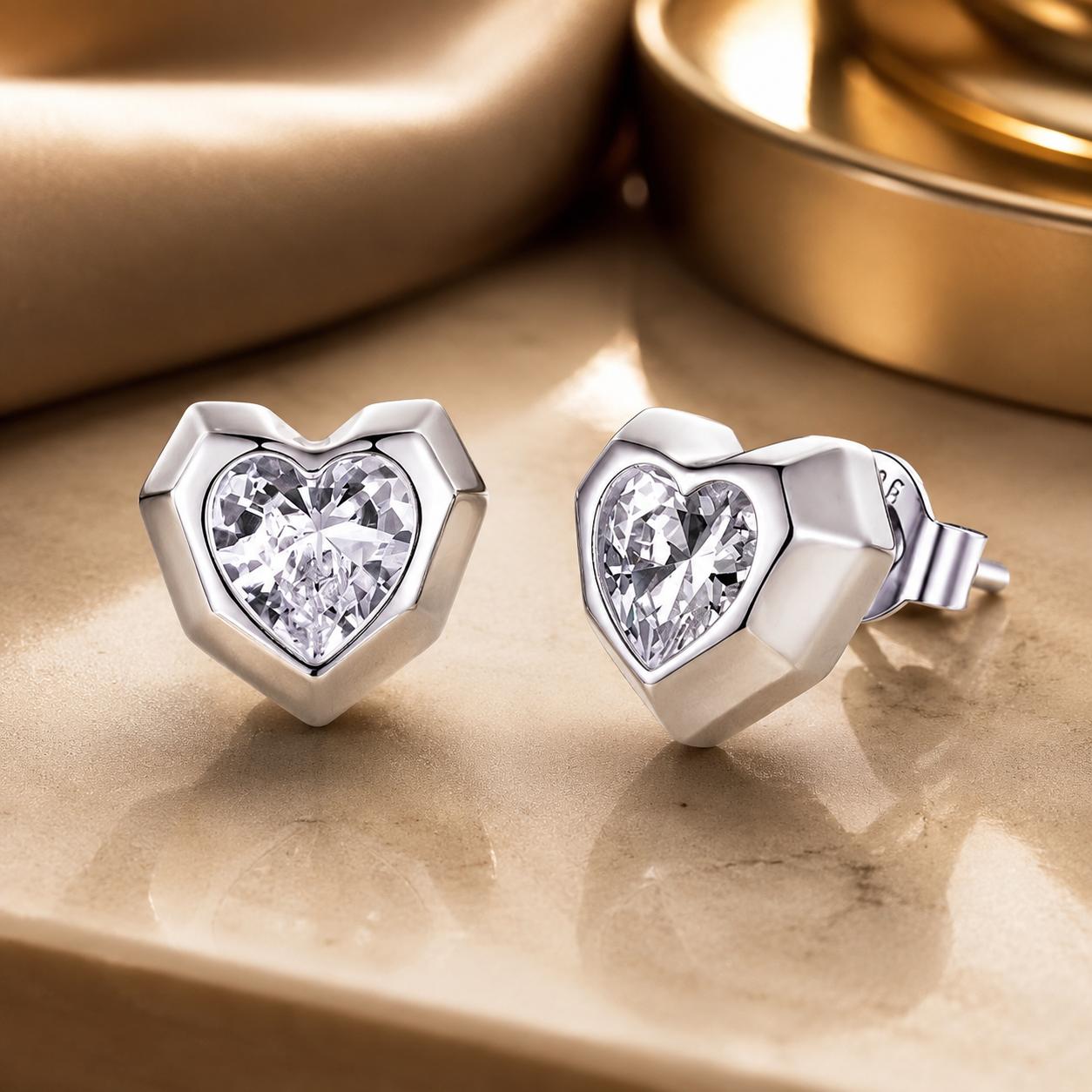925 Sterling Silver Earrings with Pavé Setting CZ in White Gold, 0.8 x 0.9 cm  DestGlow