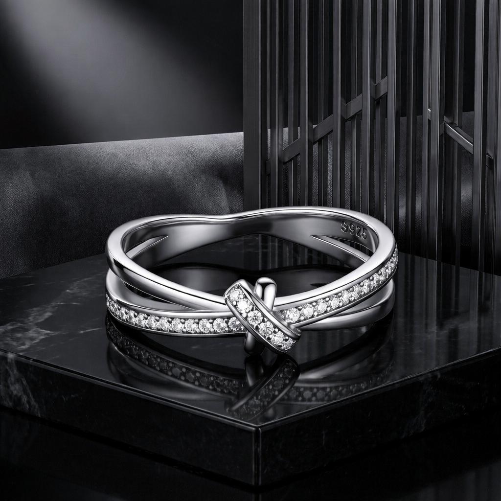 S925 Sterling Silver Oxidized Pavé Setting CZ Ring Size 6 for Women by Bids.com