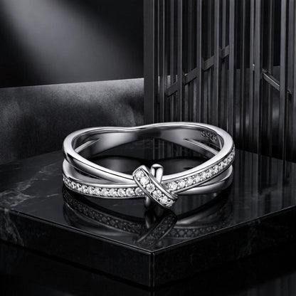 S925 Sterling Silver Oxidized Pavé Setting CZ Ring Size 6 for Women by Bids.com