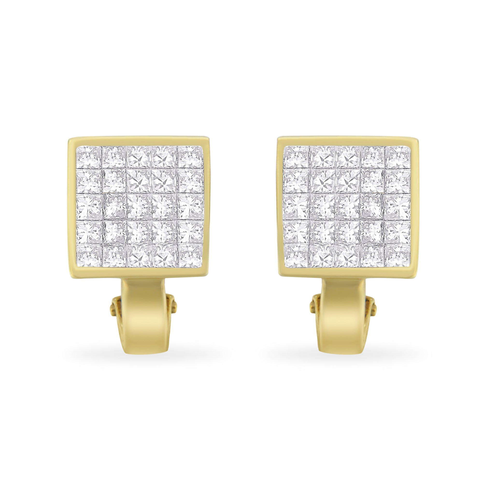 14K Yellow Gold 3-1/5 Cttw Princess Cut Diamond Â¾ Square Invisible Set Grid Huggy Style Omega Back Stud Earrings (G-H Color, VS1-VS2 Clarity) by Bids.com