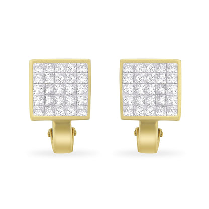 14K Yellow Gold 3-1/5 Cttw Princess Cut Diamond Â¾ Square Invisible Set Grid Huggy Style Omega Back Stud Earrings (G-H Color, VS1-VS2 Clarity) by Bids.com
