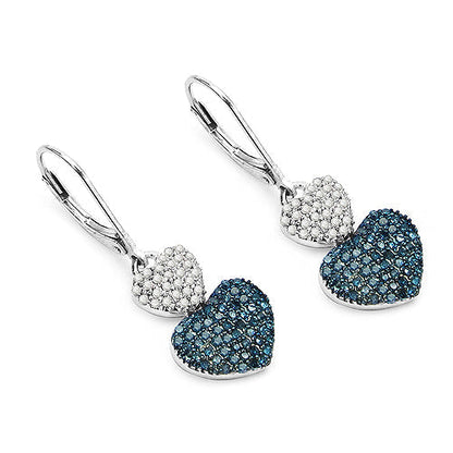 0.94 Carat Genuine Blue Diamond &amp; White Diamond .925 Sterling Silver Earrings  DestGlow