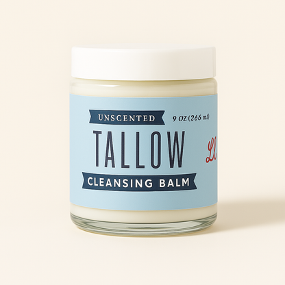 Unscented Tallow Cleansing Balm | Natural Makeup Remover &amp; Deep Moisturizing Cleanser | Grass-Fed Beef Tallow with Castor Oil