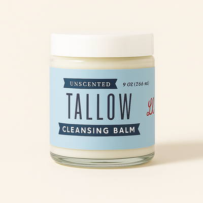Unscented Tallow Cleansing Balm | Natural Makeup Remover & Deep Moisturizing Cleanser | Grass-Fed Beef Tallow with Castor Oil