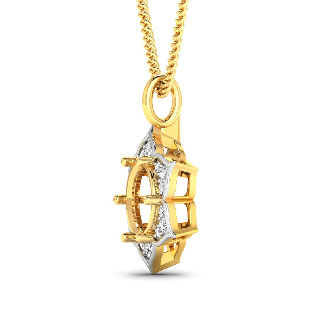 0.14 Carat Genuine White Diamond 14K Yellow Gold Semi Mount Pendant - holds 8.00mm Round Gemstone by Bids.com