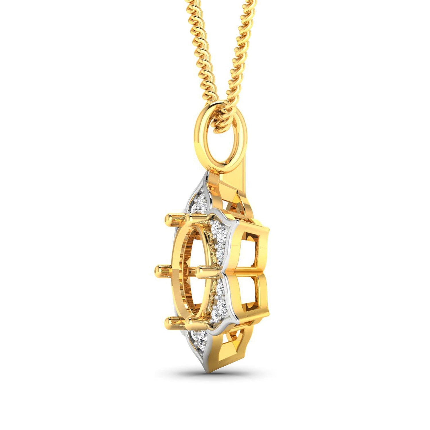 0.14 Carat Genuine White Diamond 14K Yellow Gold Semi Mount Pendant - holds 8.00mm Round Gemstone by Bids.com
