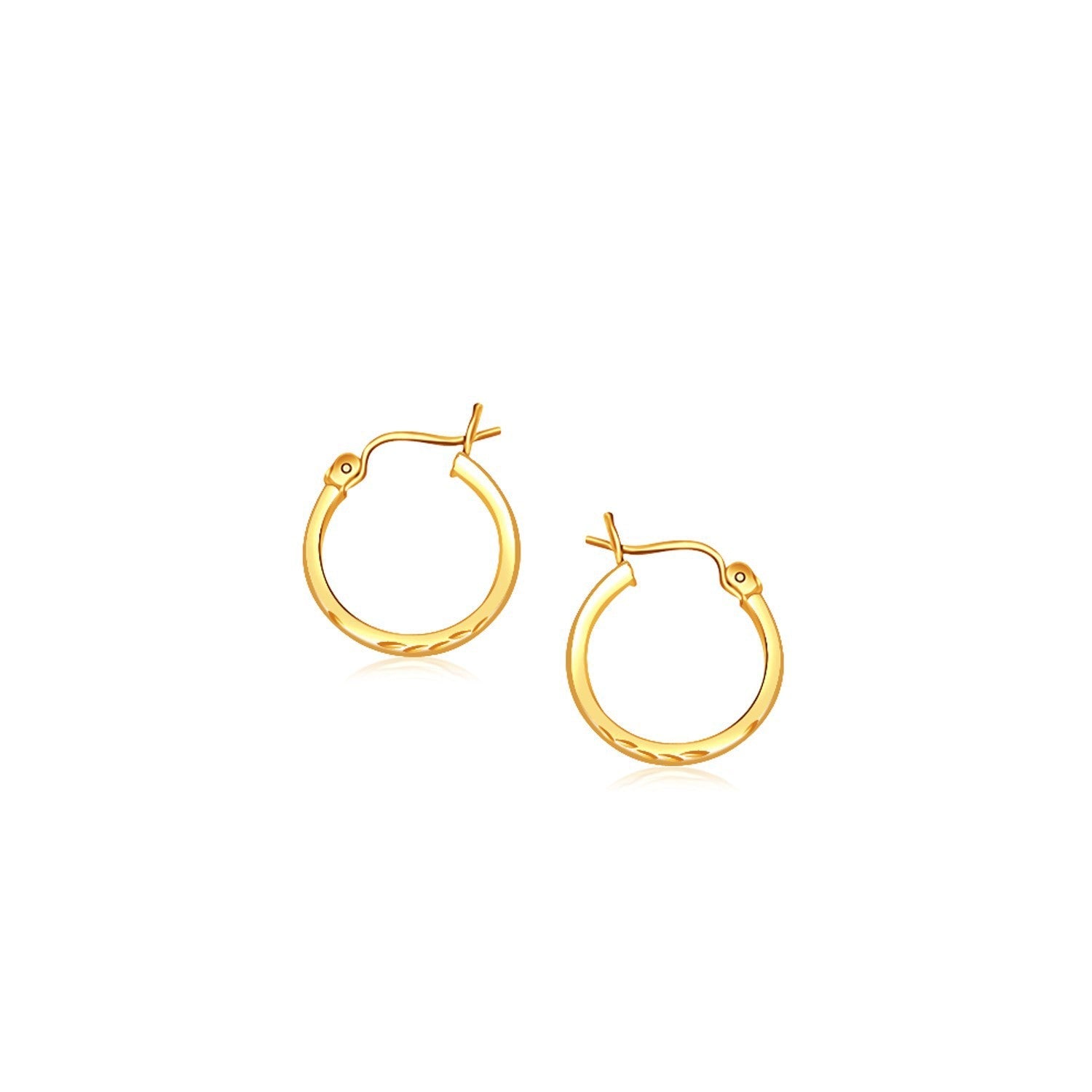 14k Yellow Gold Slender Hoop Earring with Diamond-Cut Finish (15mm Diameter) by Bids.com