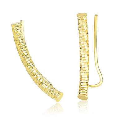 14k Yellow Gold Curved Tube Earrings with Diamond Cuts by Bids.com