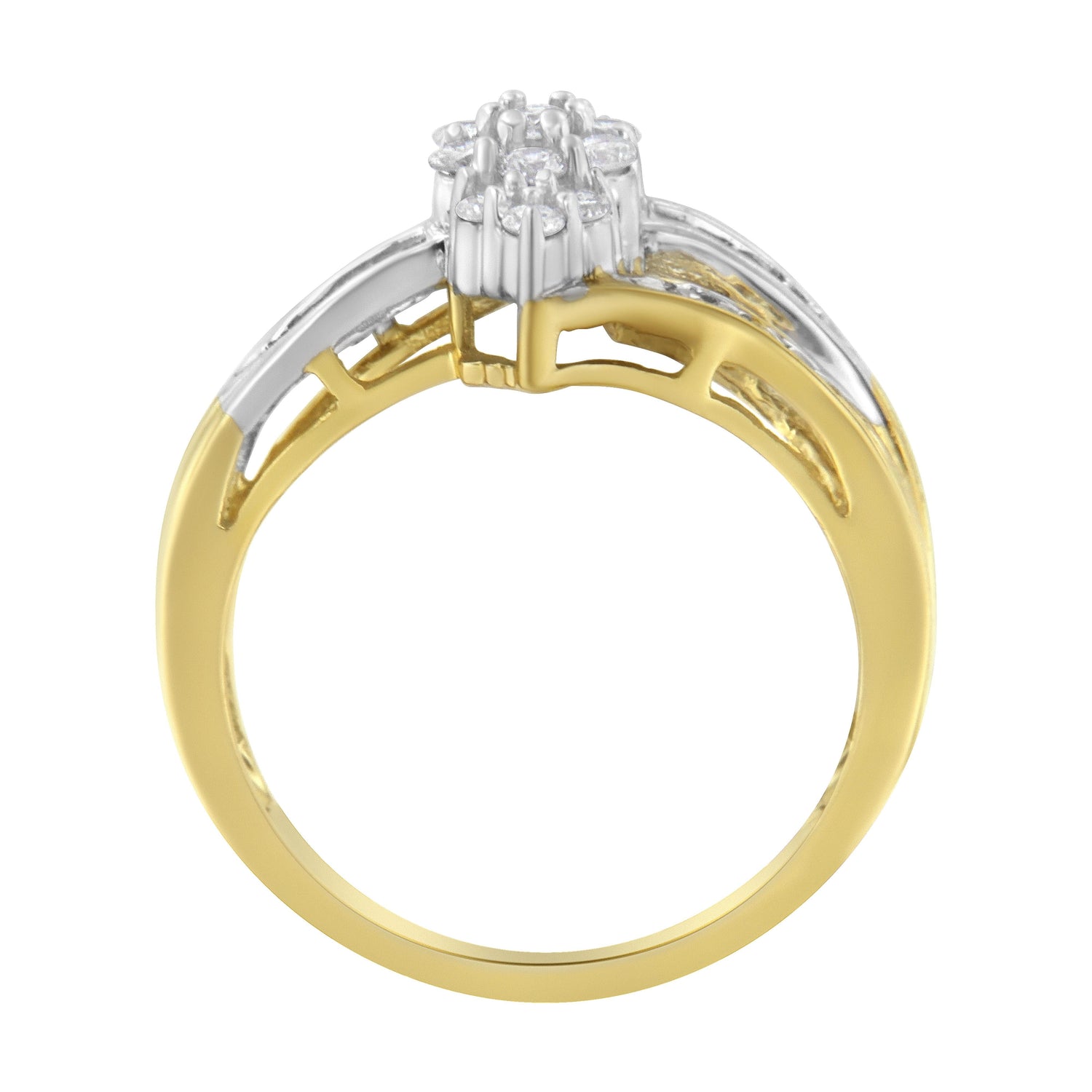 10K Yellow and White Gold 1/2 Cttw Diamond Marquise Shaped Cluster Split Shank Ring (H-I Color, SI2-I1 Clarity) - Size 7 by Bids.com