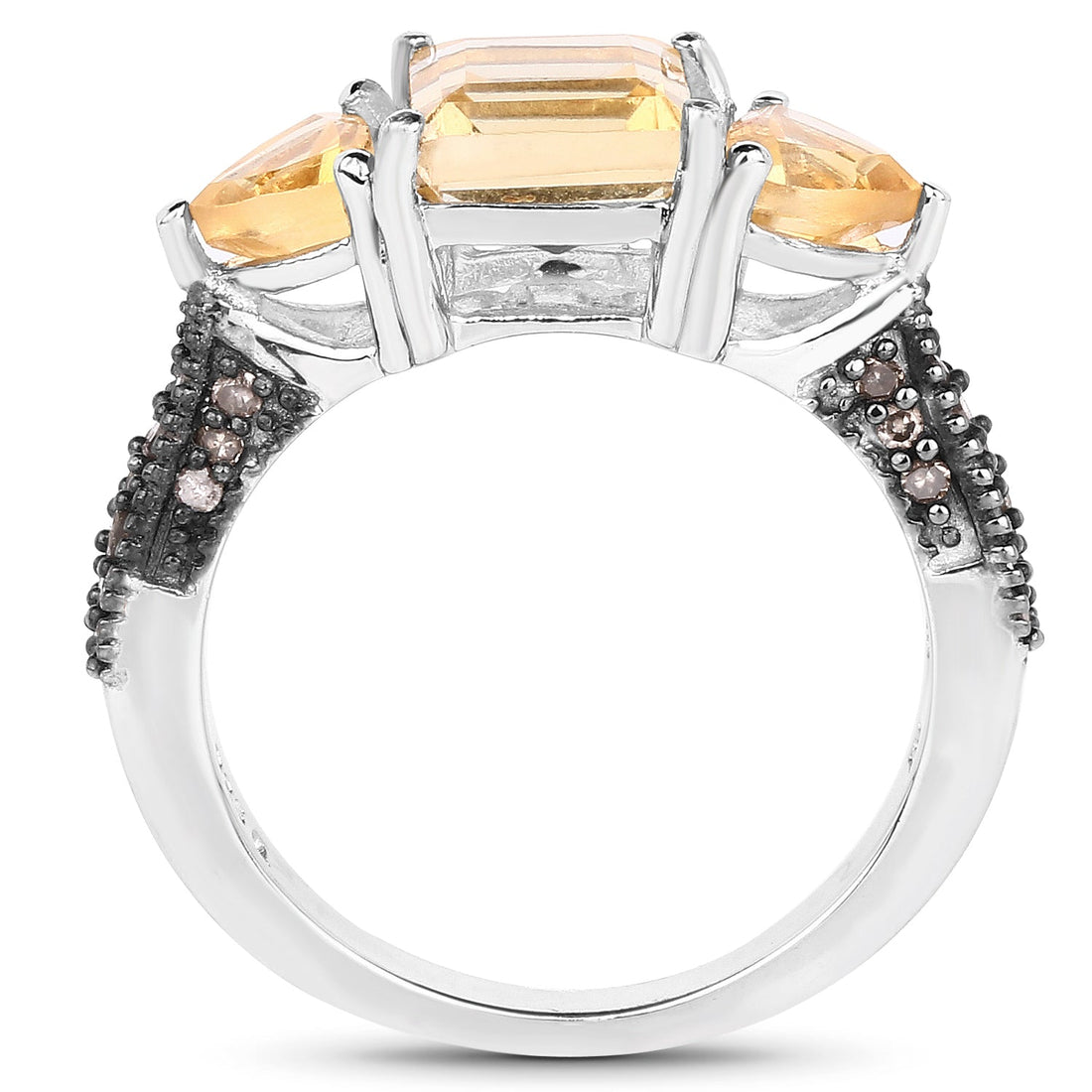 2.71 Carat Genuine Citrine and Champagne Diamond .925 Sterling Silver Ring by Bids.com