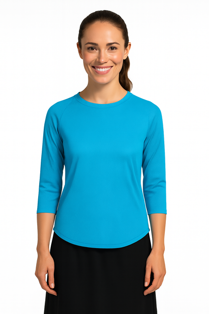 Modest Athletic Moisture-Wicking Performance Top with 3/4 Sleeves by Kosher Casual USA