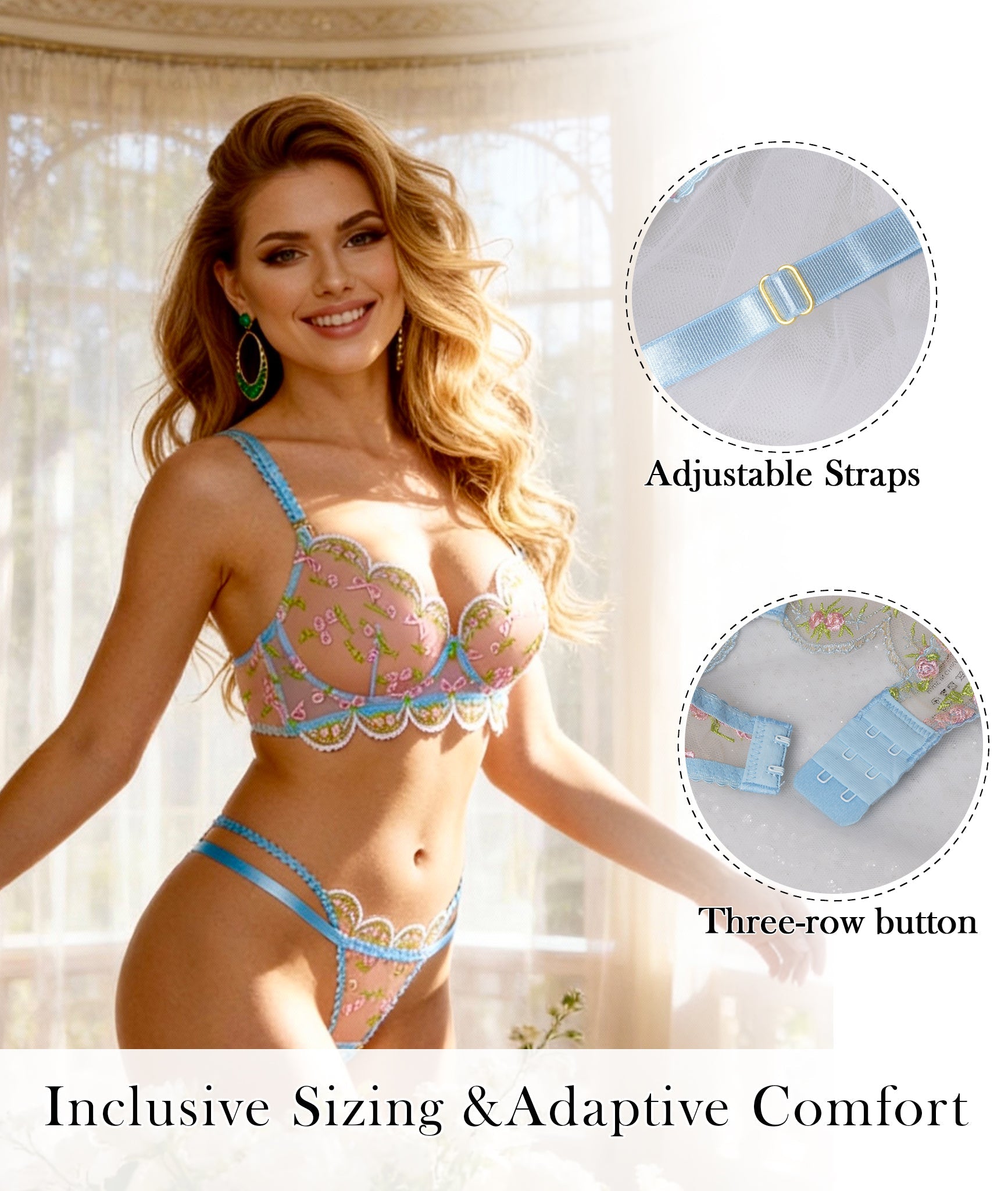 Light Blue Floral Lace Lingerie Set