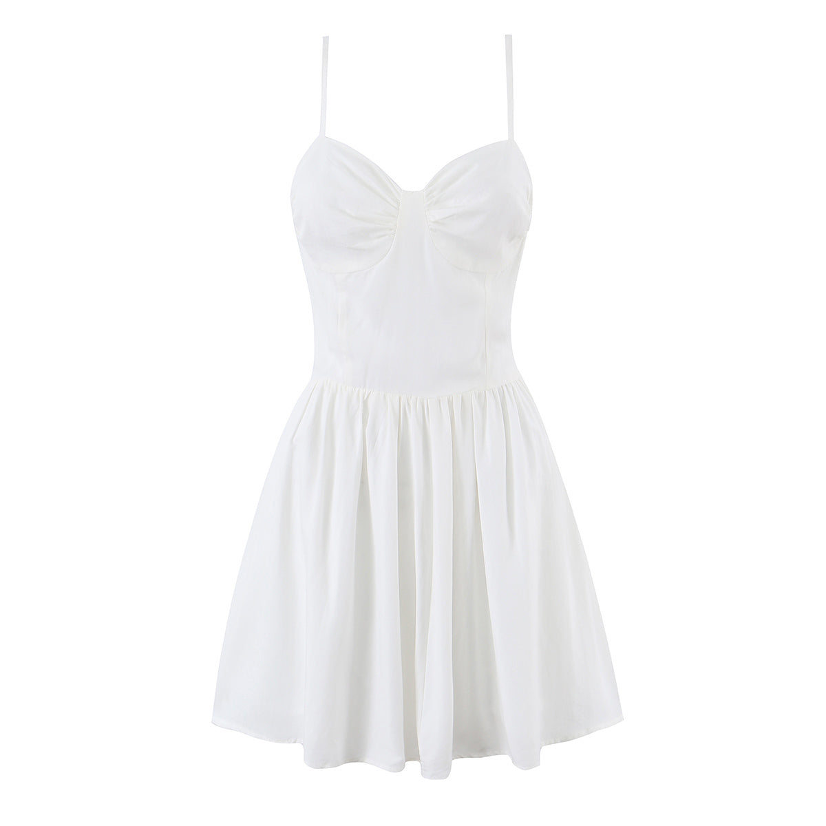 Summer Women Clothing French Elegant Sweet V neck Fitted Waist Pleated Design Solid Color Strap Dress by Ragazza