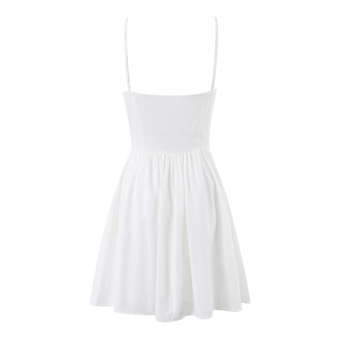 Summer Women Clothing French Elegant Sweet V neck Fitted Waist Pleated Design Solid Color Strap Dress by Ragazza