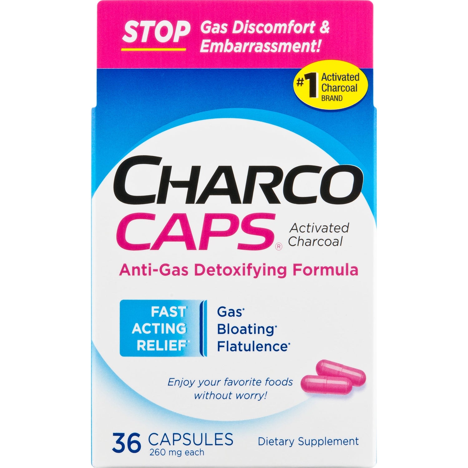 CharcoCaps Activated Charcoal 260 mg - 36 Capsules by Pasteur Pharmacy