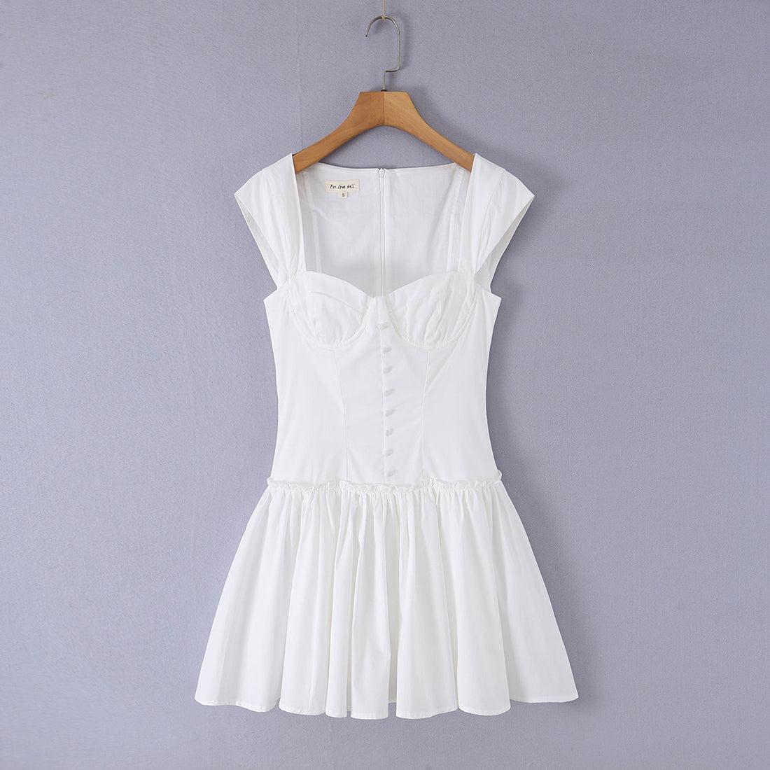 Sweet Romantic Gentle First Love Slim White Dress Design Square Neck Cinched Pettiskirt Dress by Ragazza
