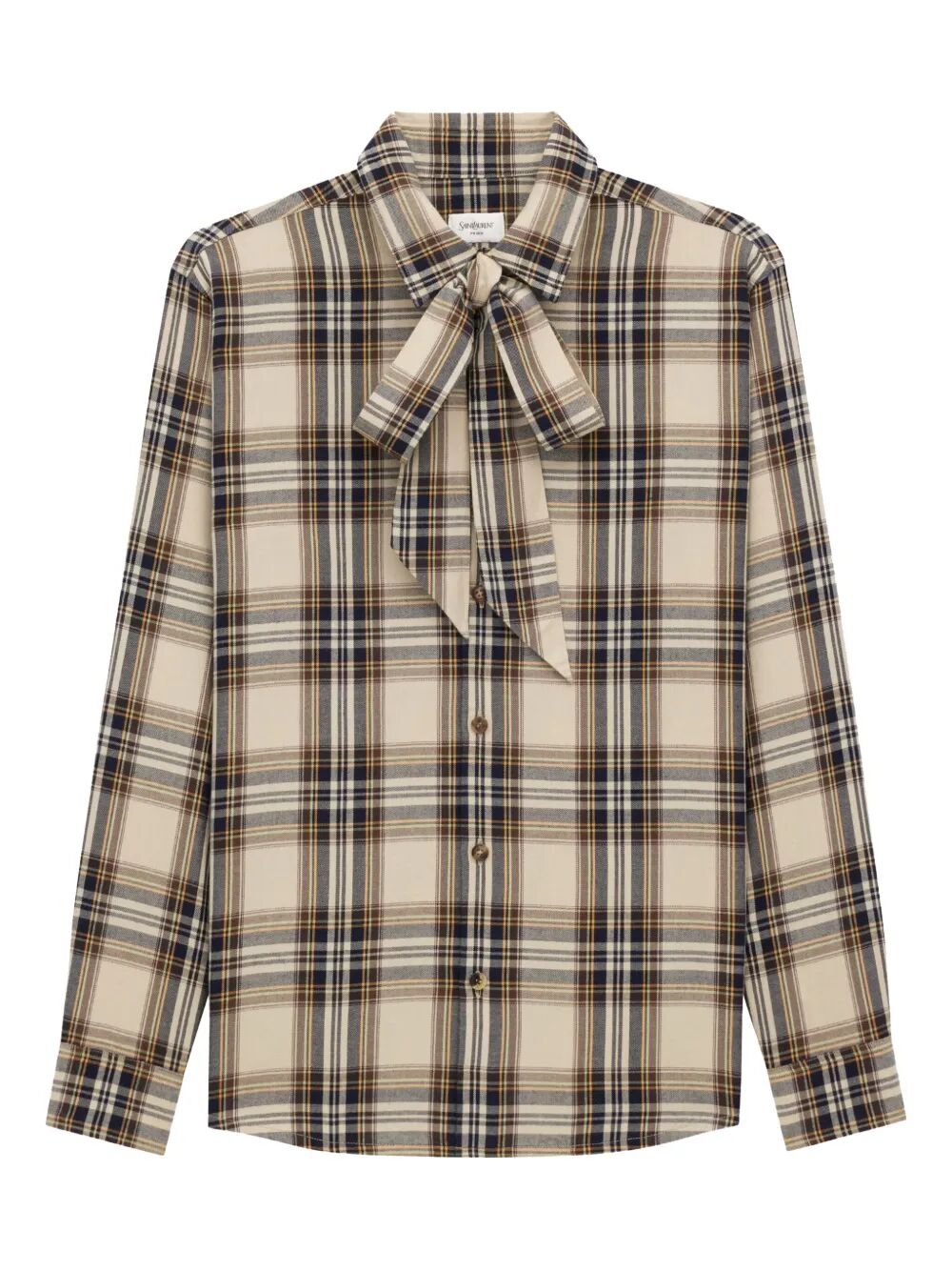 Saint Laurent Women Cassandre Lavallière Shirt In Cotton Tartan by Luosophy