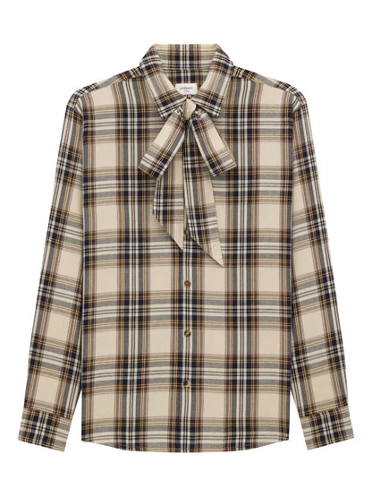 Saint Laurent Women Cassandre Lavallière Shirt In Cotton Tartan by Luosophy