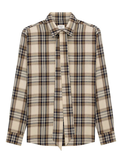Saint Laurent Women Cassandre Lavallière Shirt In Cotton Tartan by Luosophy