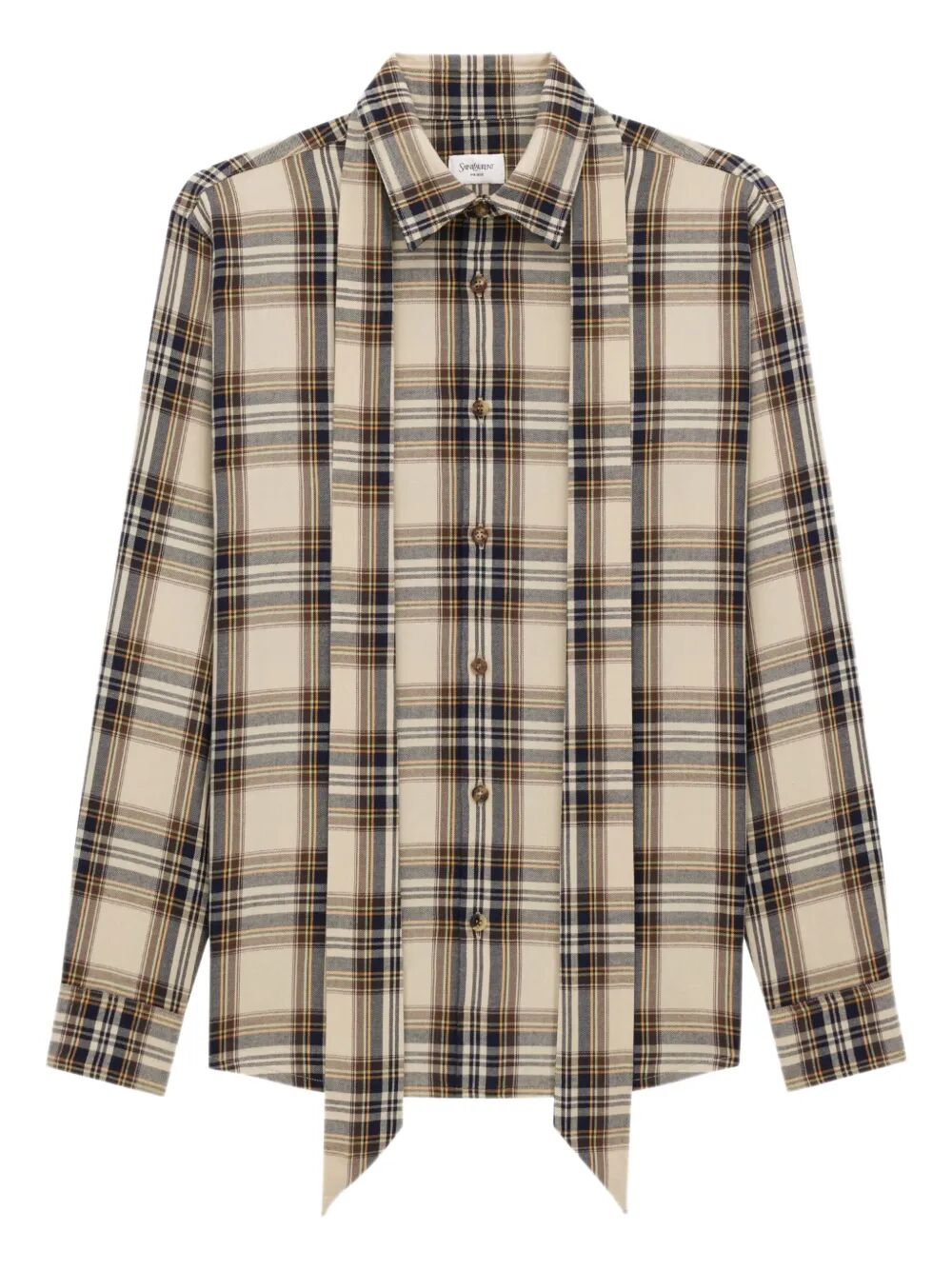 Saint Laurent Women Cassandre Lavallière Shirt In Cotton Tartan by Luosophy