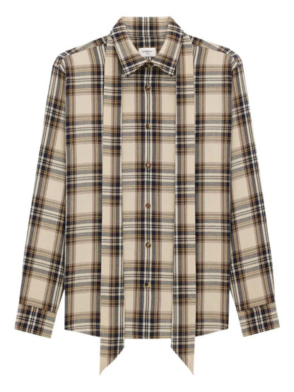 Saint Laurent Women Cassandre Lavallière Shirt In Cotton Tartan by Luosophy