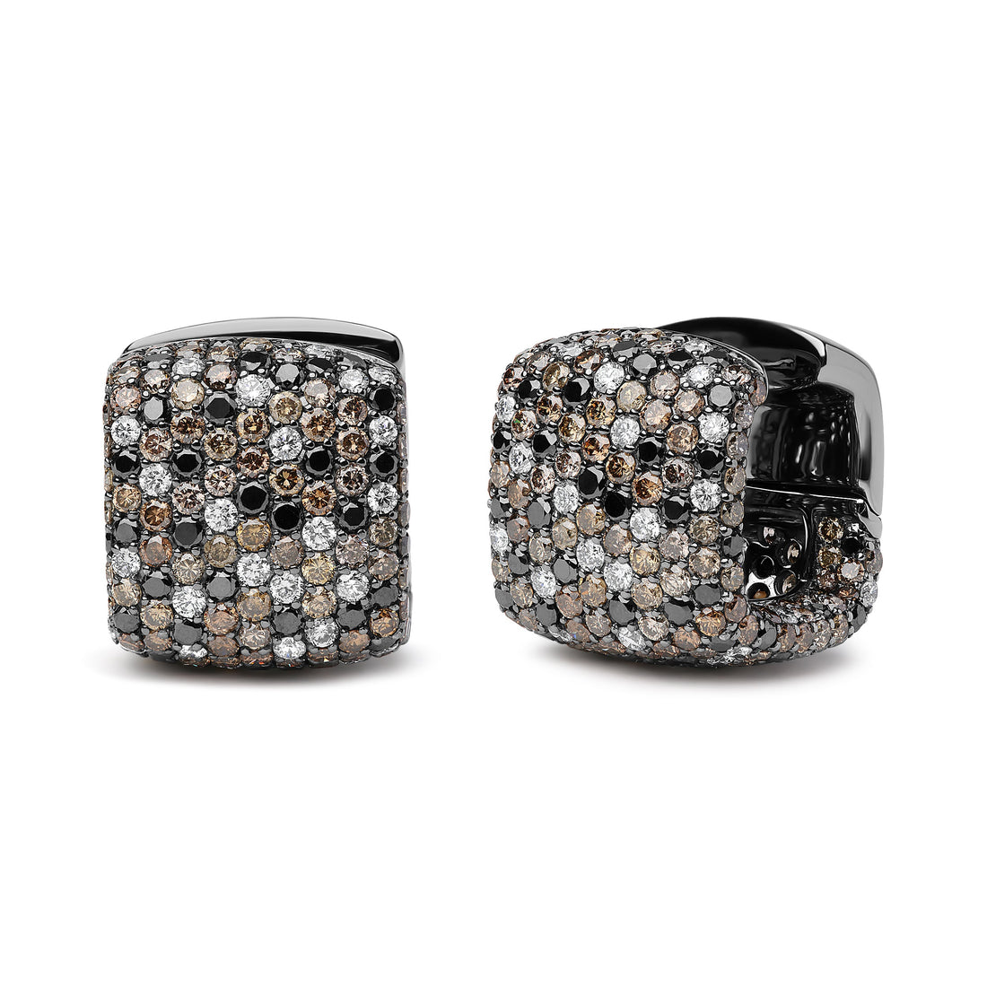 Black Rhodium Plated 18K White Gold 12 5/8 Cttw Multi Color Diamond Square Domed Huggie Hoop Earrings (Brown, Black, G-H Color, SI1-SI2 Clarity) by Bids.com
