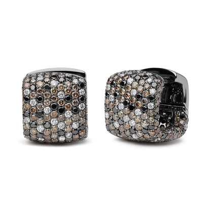 Black Rhodium Plated 18K White Gold 12 5/8 Cttw Multi Color Diamond Square Domed Huggie Hoop Earrings (Brown, Black, G-H Color, SI1-SI2 Clarity) by Bids.com
