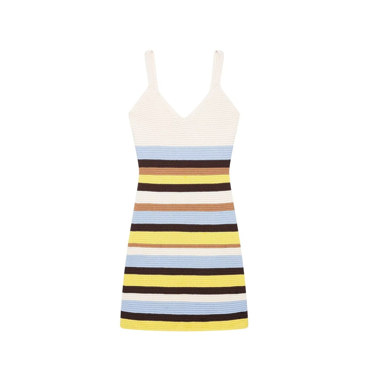 Women Clothing Women Striped Knitted Short Strap Dress by Ragazza