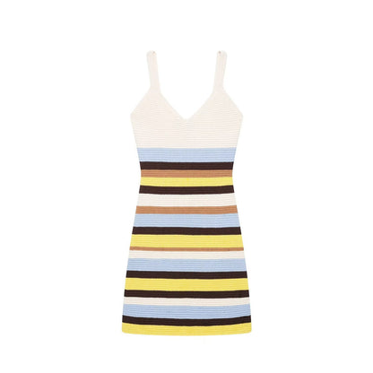 Women Clothing Women Striped Knitted Short Strap Dress by Ragazza