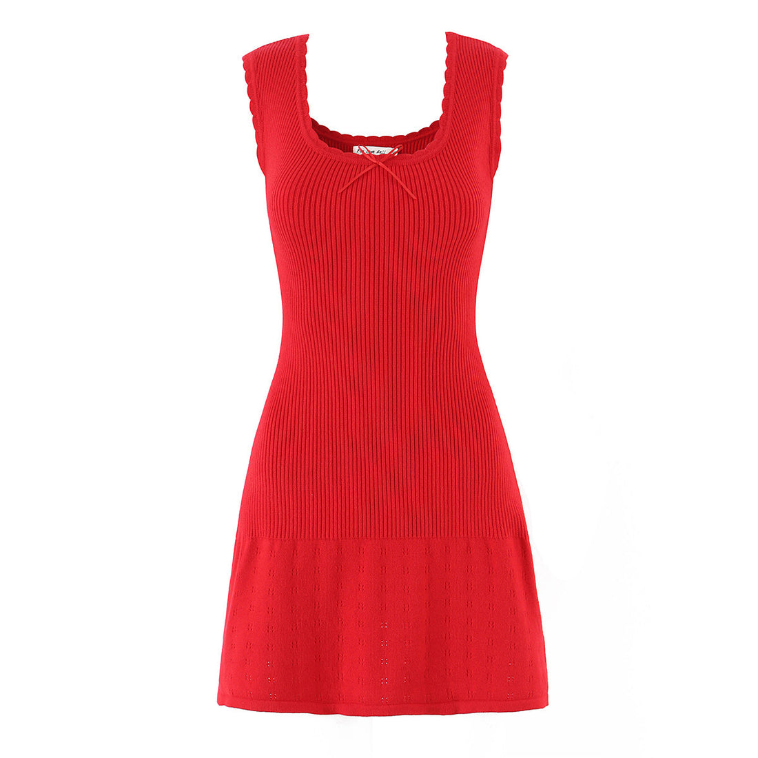 Summer Women French Sexy Bowknot Decoration Wave Edge Slim Stretch Knitted Solid Color Dress by Ragazza