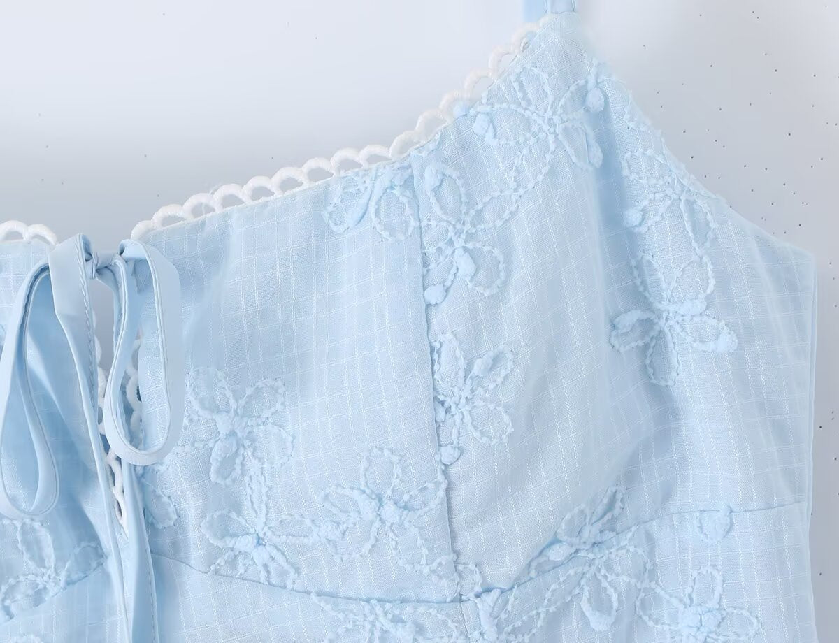 Spring Korean White Embroidered Strap Dress Women Spring A line Dress by Ragazza
