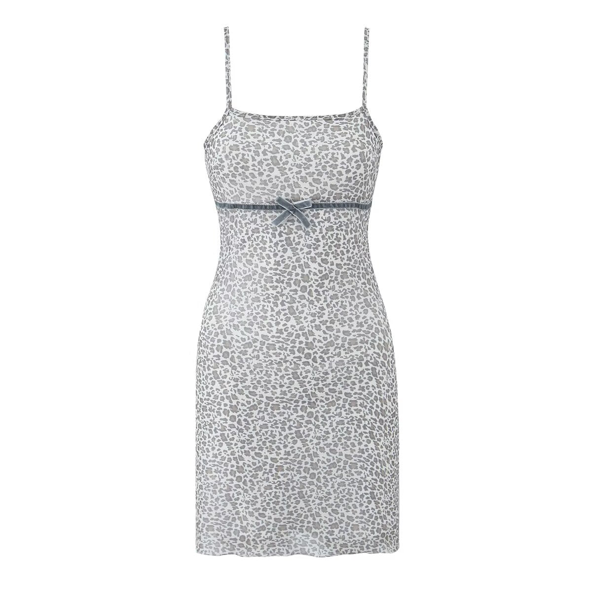 Spring Women French Leopard Bow Mesh Square Collar Suspenders Short Dress by Ragazza
